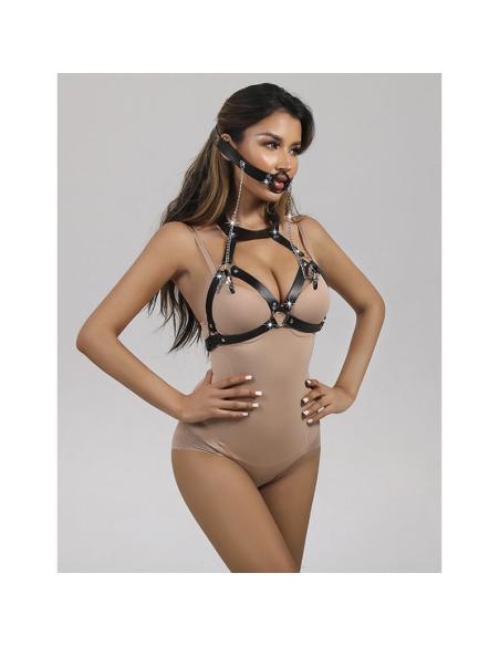 Subblime - 953720 pinzas para el pecho con correa de cuero bondage negro talla única