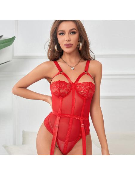 Subblime - teddy con liguero detalle tiras pecho rojo s/m