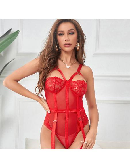 Subblime - teddy con liguero detalle tiras pecho rojo s/m