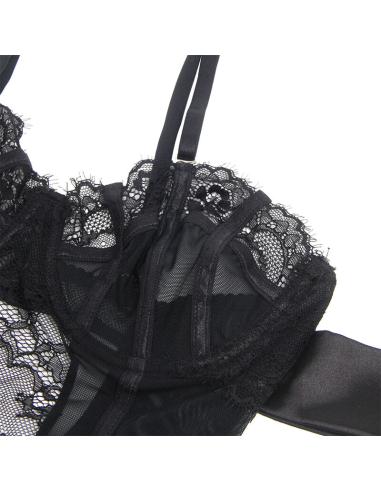 Subblime - 955502 body de encaje con lazos y ligas negro l/xl