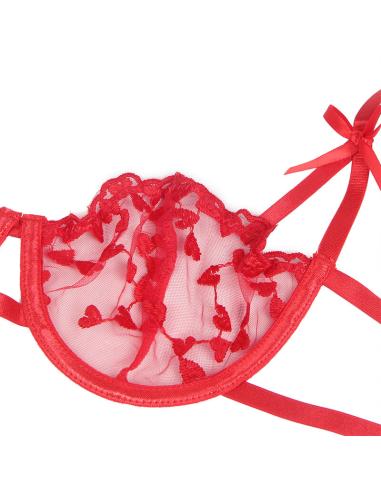 Subblime - 954338 sujetador + tanga + ligueros estampado de corazones rojo l/xl