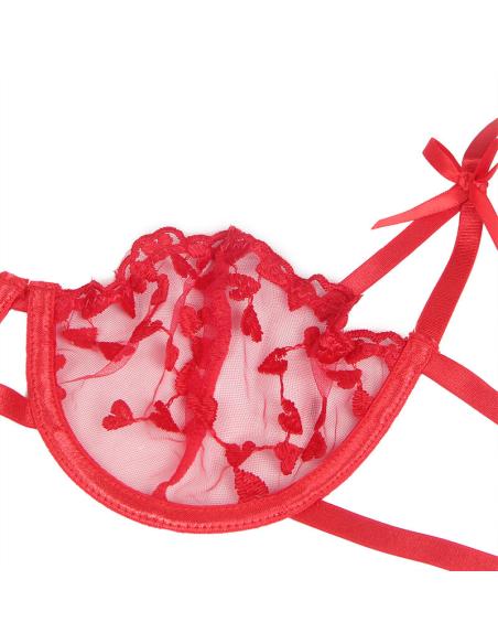 Subblime - 954338 sujetador + tanga + ligueros estampado de corazones rojo l/xl