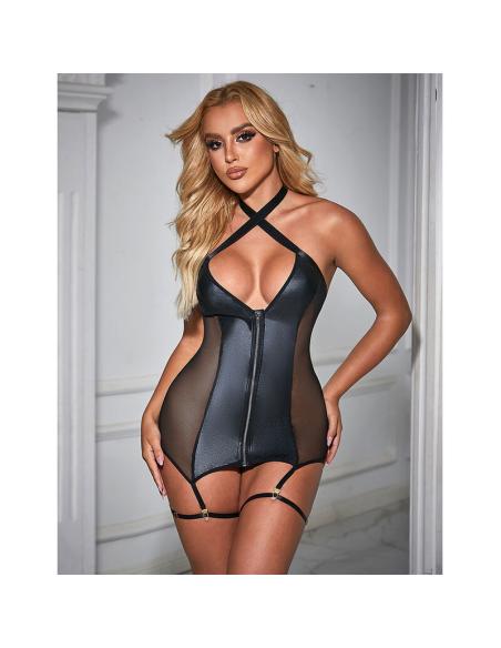 Subblime - 954444 vestido sexy de rejilla cuero negro s/m