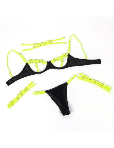 Subblime - 955281 set sujetador con collar y detalles para piernas verde fluorescente l/xl