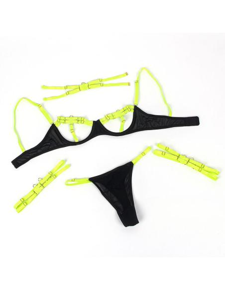 Subblime - 955281 set sujetador con collar y detalles para piernas verde fluorescente l/xl