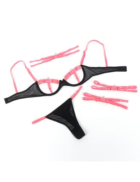 Subblime - 955304 set sujetador con collar y detalles para piernas rosa fluorescente l/xl