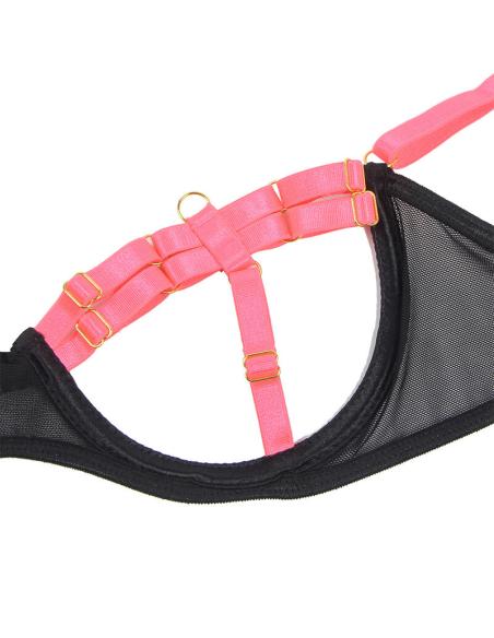 Subblime - 955304 set sujetador con collar y detalles para piernas rosa fluorescente l/xl