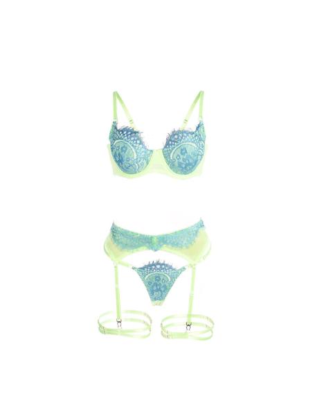 Subblime - 955311 set sujetador con encaje y ligueros verde y azul s/m