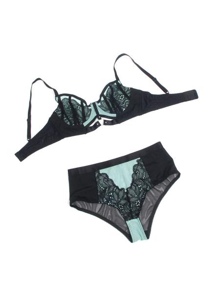 Subblime - 955564 conjunto sujetador con cremallera de malla de charol verde l/xl