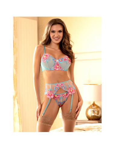 Subblime - 957643 conjunto sujetador y liguero con bordados de flores rosas s/m