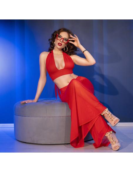 Chilirose - cr 4857 set top y pantalones rojo talla s