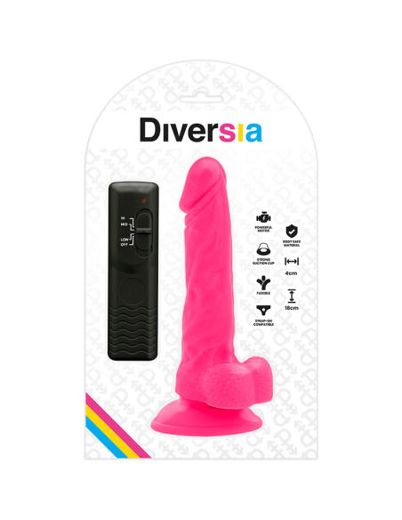 Diversia - dildo realístico flexible con vibración rosa 18 cm -o- 4 cm