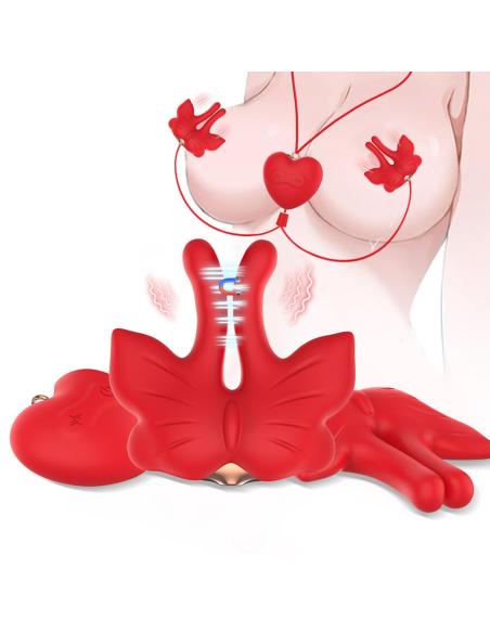 Armony - pinzas para pezones magnética con vibración forma mariposa rojo