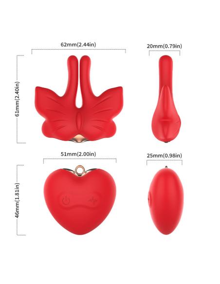 Armony - pinzas para pezones magnética con vibración forma mariposa rojo