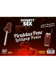 Diablo goloso - 50 piruletas pene ron cola 10% alcohol
