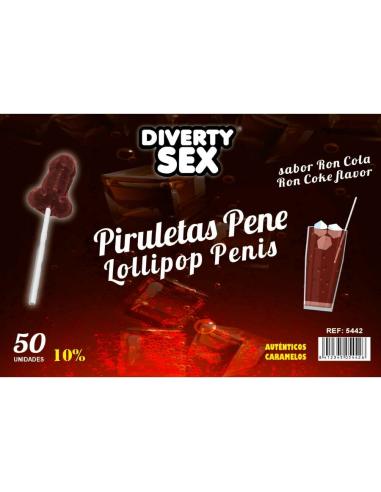 Diablo goloso - 50 piruletas pene ron cola 10% alcohol