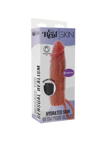 Get real - funda hydrated skin de silicona con vibración para pene caramelo 16 cm