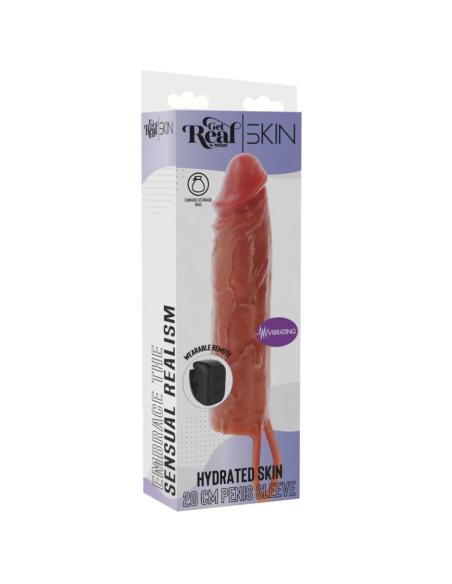 Get real - funda hydrated skin de silicona con vibración para pene caramelo 20 cm
