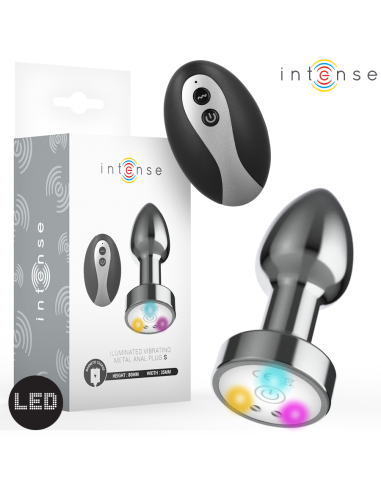 Intense - plug anal de metal vibrador con luces led y control remoto - talla s