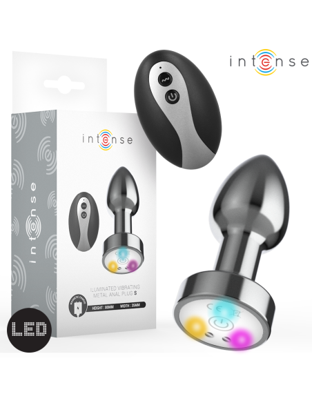 Intense - plug anal de metal vibrador con luces led y control remoto - talla s
