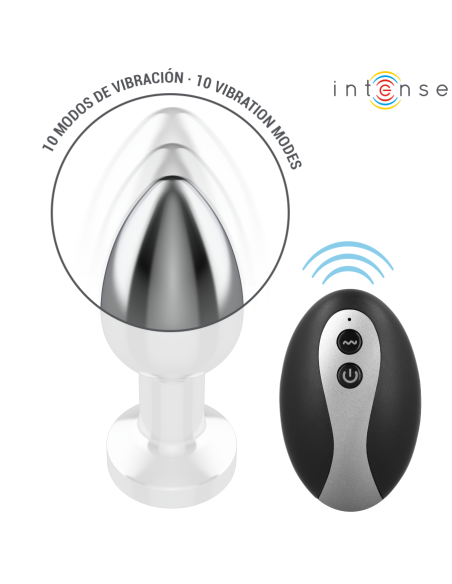 Intense - plug anal de metal vibrador con luces led y control remoto - talla s