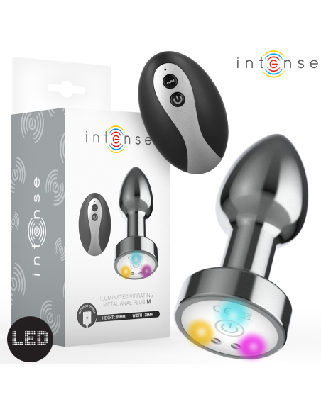 Intense - plug anal de metal vibrador con luces led y control remoto - talla m