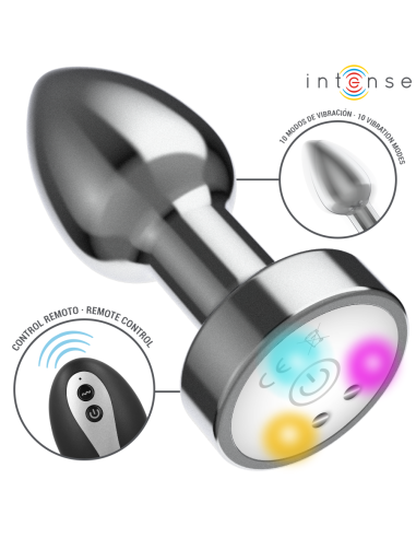 Intense - plug anal de metal vibrador con luces led y control remoto - talla m