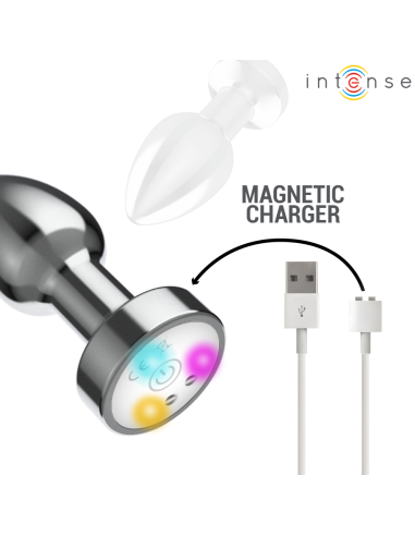 Intense - plug anal de metal vibrador con luces led y control remoto - talla m