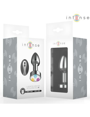 Intense - plug anal de metal vibrador con luces led y control remoto - talla m