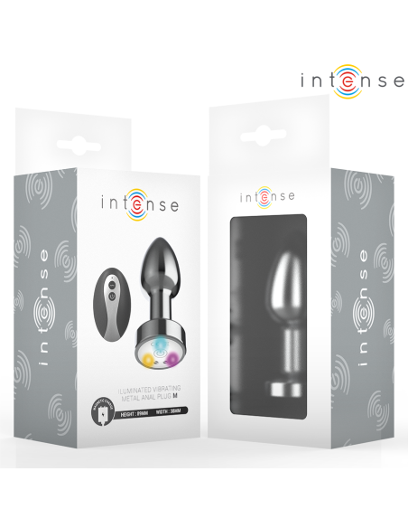 Intense - plug anal de metal vibrador con luces led y control remoto - talla m