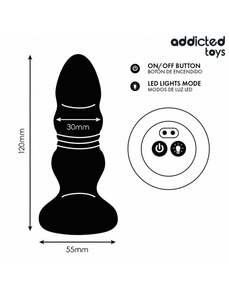 Addicted toys - plug anal vibrador thrusting y luz led control remoto
