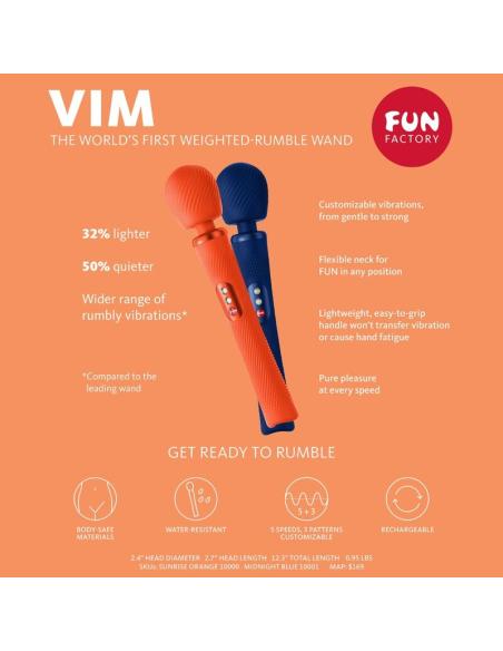 Fun factory - vim wand rumble vibrador recargable silicona naranja