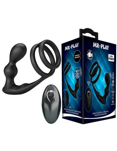 Mr play - anillo para pene con plug anal con vibración control remoto