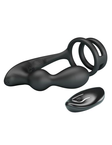 Mr play - anillo para pene con plug anal con vibración control remoto