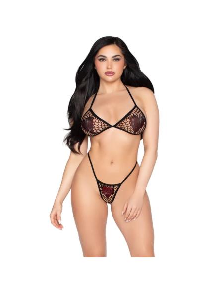 Leg avenue - 86147 top de bra de red y panty g-string negro - talla única