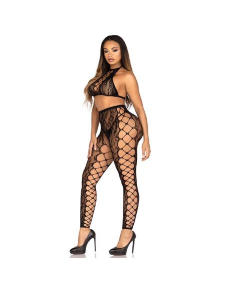 Leg avenue - 89372 crop top y medias sin entrepierna negro - talla única