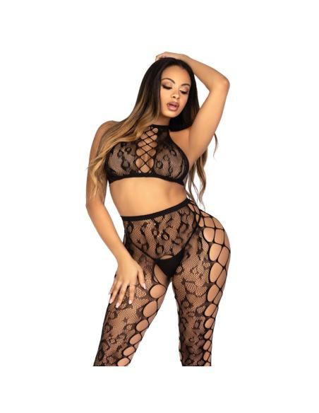 Leg avenue - 89372 crop top y medias sin entrepierna negro - talla única