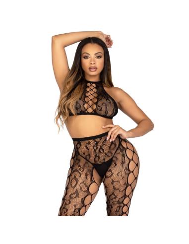 Leg avenue - 89372 crop top y medias sin entrepierna negro - talla única