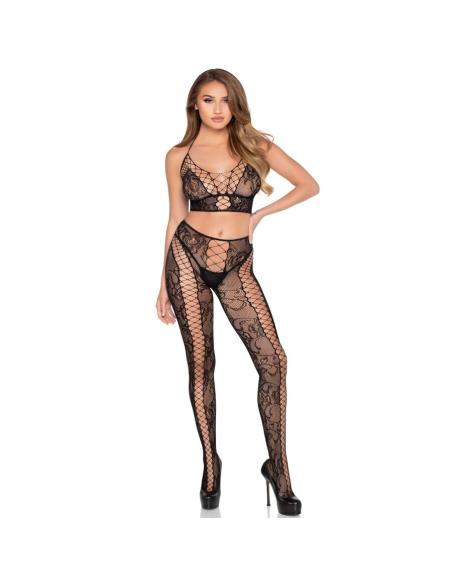 Leg avenue - 89368 crop top de red y encaje con medias negro - talla única