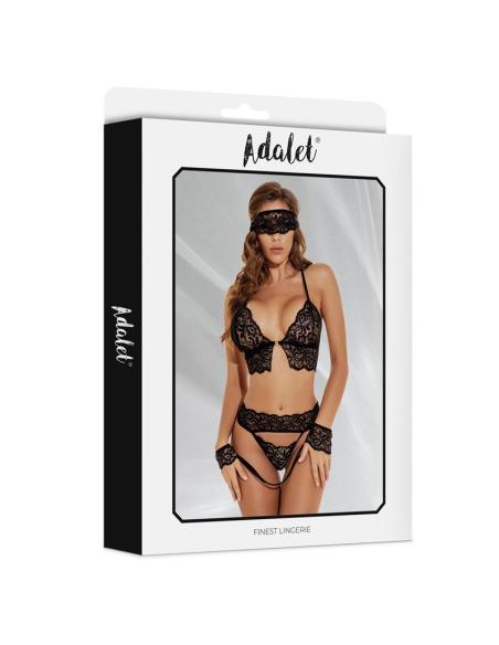 Ella Set Sujetador, Tanga, Antifaz y Esposas de Encaje