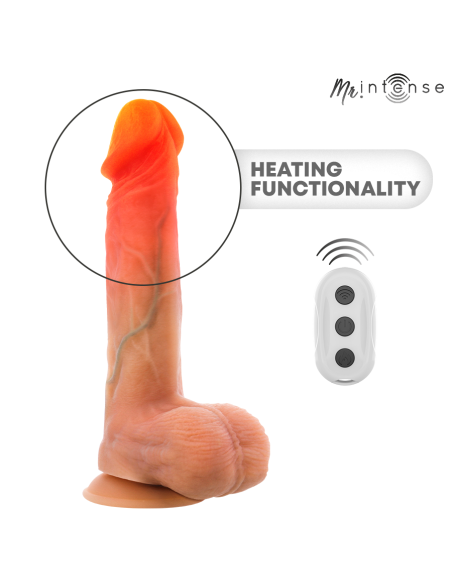 Mr intense - logan dildo vibrador silicona con efecto calor y control remoto 20 cm -ø- 4.1 cm