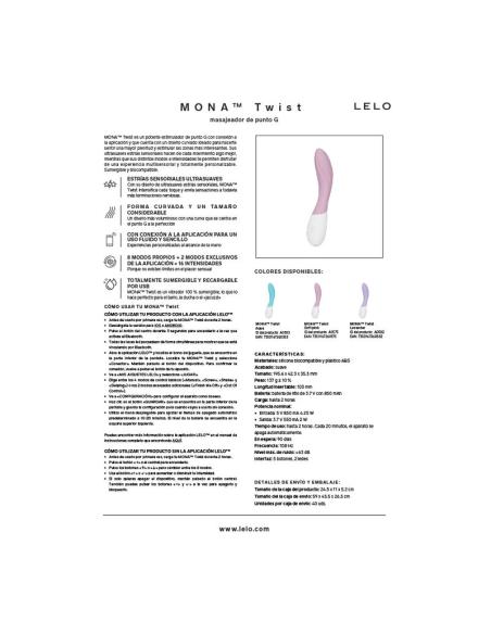Lelo - mona twist vibrador para punto g recargable app control lavanda