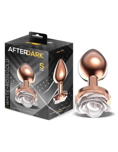 Plug Anal de Metal Oro Rosa con Rosa Blanca en la Base Talla S