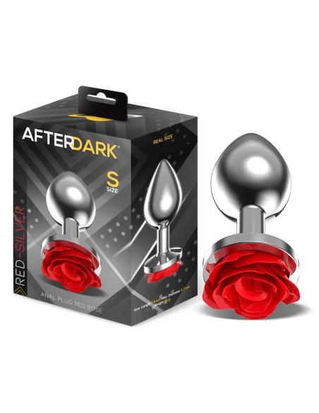 Plug Anal de Metal con Rosa Roja en la Base Talla S