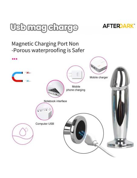 Sarmy Plug Anal Cromado con Vibración USB Magnético Talla S