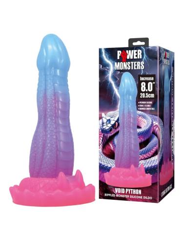 Power monsters - void python dildo fantasía con ventosa 20,5 cm ø 5,2 cm azul, lila y rosa
