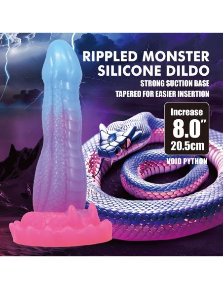 Power monsters - void python dildo fantasía con ventosa 20,5 cm ø 5,2 cm azul, lila y rosa