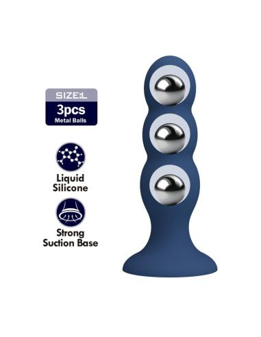 Mr play - plug anal con 3 bolas metálicas y ventosa azul