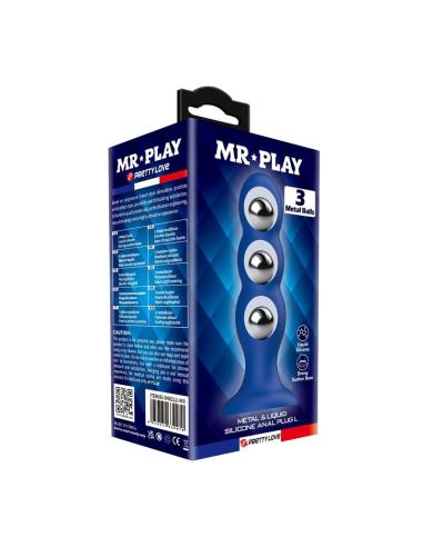 Mr play - plug anal con 3 bolas metálicas y ventosa azul