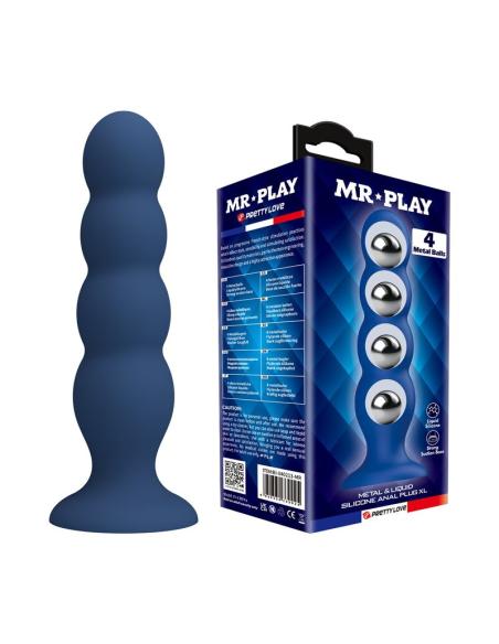 Mr play - plug anal con 4 bolas metálicas y ventosa azul
